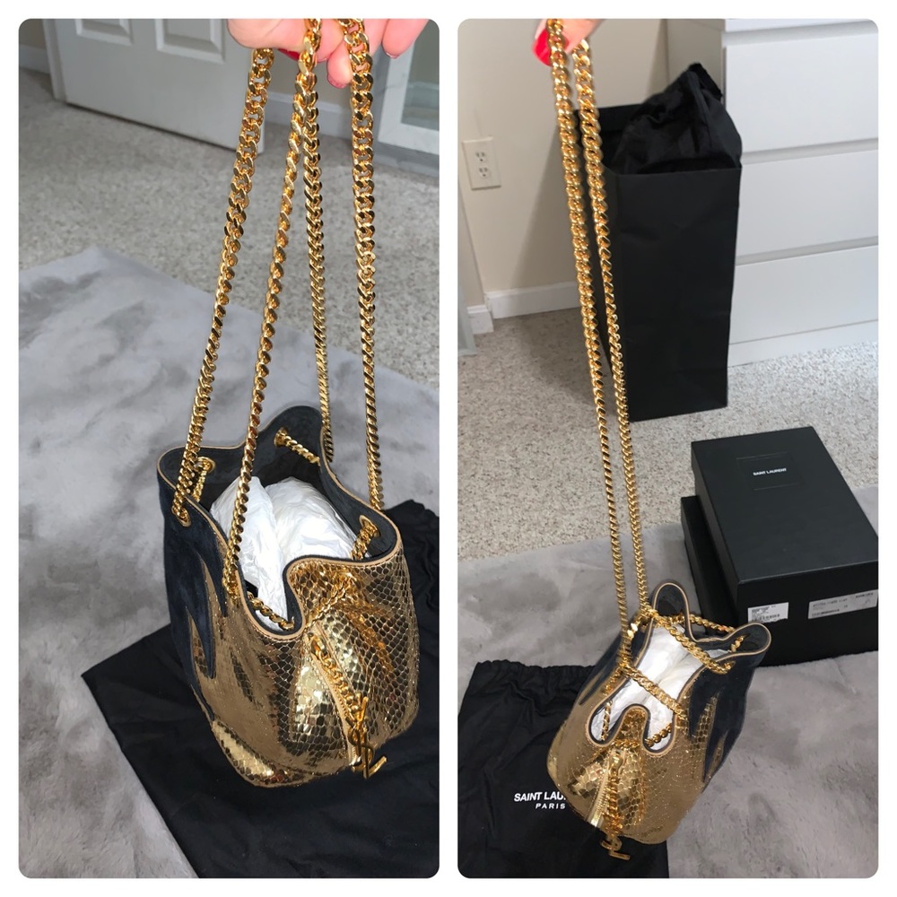 SOLD Saint Laurent Python Suede Bucket Bag - Picture 5 of 8
